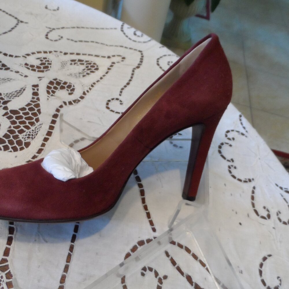 New Gucci Burgundy Kid Suede Leather Heeled Pumps Size 38B - Picture 8 of 16